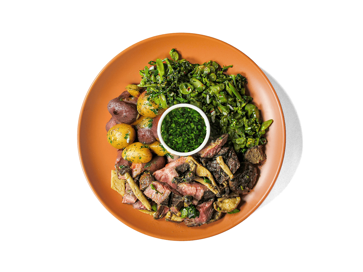 A photo of LOWCAL version - Grass Fed Steak and Organic Veggies Plate