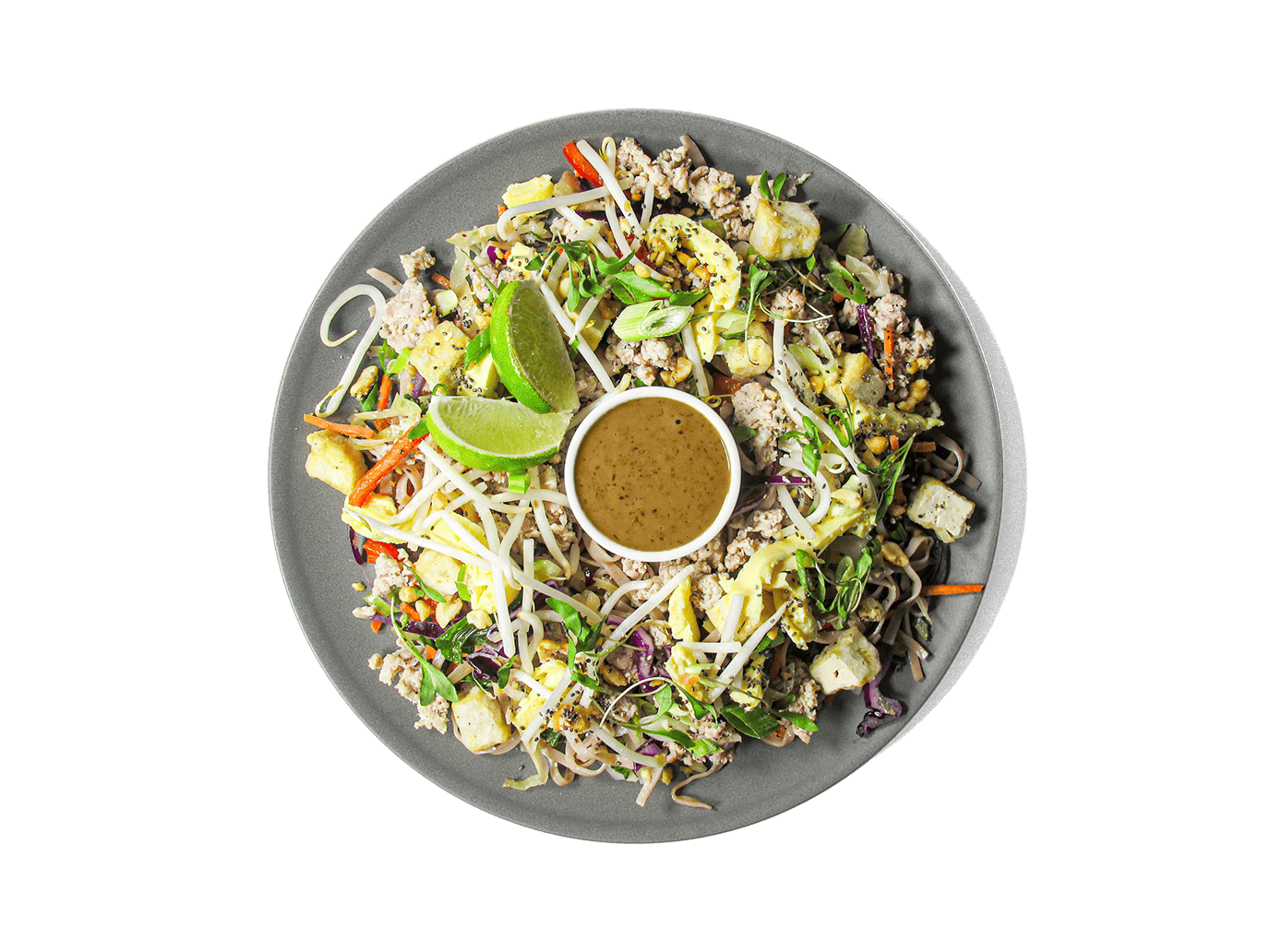 A vibrant Pad Thai made with organic ground chicken, crispy fried tofu, and fresh stir-fry vegetables, tossed with green tea brown rice noodles and a tangy tamarind-peanut sauce. Packed with protein, fiber, and antioxidants, this wholesome twist on a Thai classic fuels your body while keeping flavors bold and satisfying.