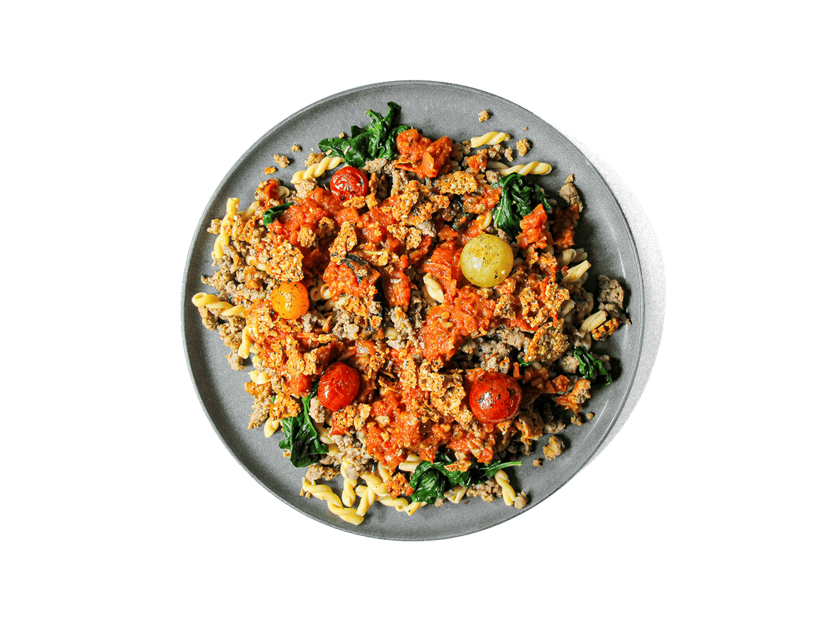 A photo of SMALL - Banza Chickpea Gemelli Pasta & Organic Turkey Sausage