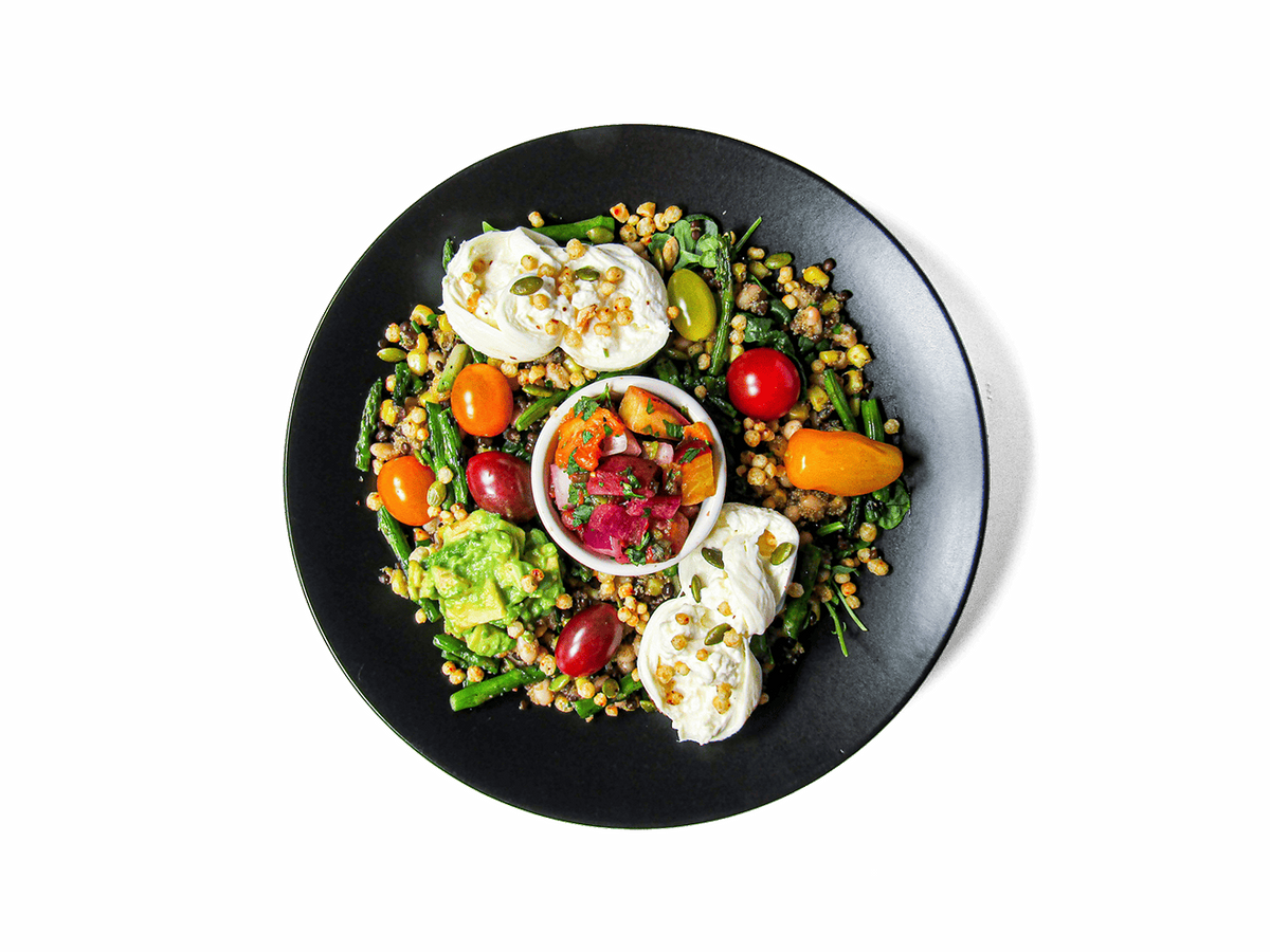A photo of SMALL - Burrata and Organic Grilled Corn Salad