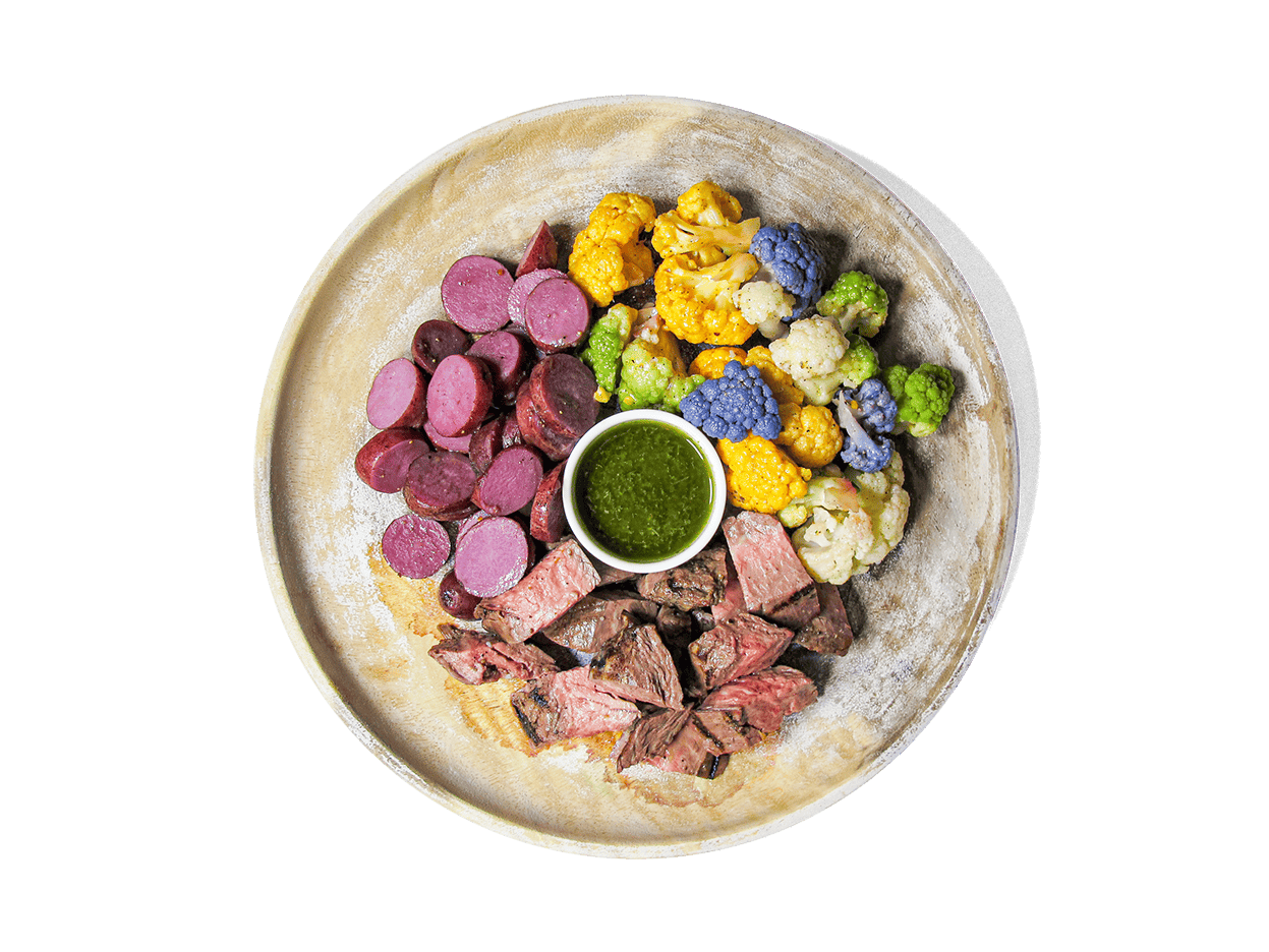 Grass Fed Steak and Organic Rainbow Cauliflower