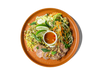 Tender roasted pork meets fragrant turmeric-lentil rice, layered with a crisp medley of pickled cucumber, daikon, carrot, and radish. Finished with fresh herbs, spicy sriracha aioli, and a zingy nuoc cham dressing, this bowl delivers bold Vietnamese-inspired flavor with a protein-rich, anti-inflammatory twist. Topped with toasted sesame and hemp seeds for a longevity boost.