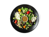 A vibrant bowl featuring creamy burrata atop a hearty heirloom bean salad, crisp cucumbers, juicy heirloom tomatoes, and fresh spring greens. Crunchy edamame and micro basil add texture, while a rich dark balsamic vinaigrette ties it all together. Packed with plant-based proteins, fiber, and healthy fats for a delicious boost to longevity and wellness.
