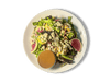 Tender chicken breast with creamy goat cheese, roasted beets, and crunchy almonds, all served on a bed of fresh spring mix. Finished with a hint of bee pollen for a unique touch, this salad offers a vibrant, nutrient-rich blend of flavors and textures.