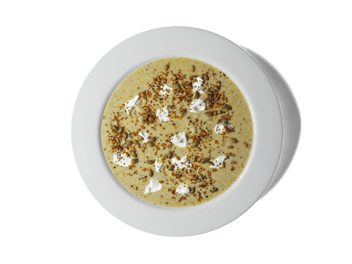 A velvety blend of protein-rich butter beans, tender chicken, and aromatic leek confit in a nourishing bone broth. Infused with white wine, yogurt, and a touch of cream for a balanced richness. Served with a side of crème fraîche and a crunchy, nutrient-packed smokey 5-seed mix for a satisfying, wholesome meal. Perfect for fueling longevity and wellness.