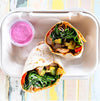 Sumac's Turkish Chicken Wrap features marinated organic chicken thighs, roasted seasonal veggies, and fragrant basmati rice infused with fresh dill. Flavorful and aromatic.