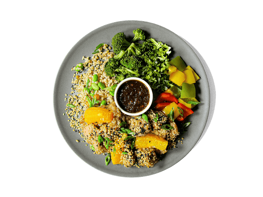 A photo of LOWCAL version - Our take: Organic Orange Chicken Bowl