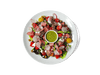Tender grass-fed flank steak meets juicy compressed watermelon, roasted chickpeas, heirloom tomatoes, and radish, all tossed in a bright cucumber mint vinaigrette. Finished with sheep’s milk feta and crisp greens, this vibrant dish is rich in protein, antioxidants, and heart-healthy fats—designed to fuel strength and longevity.