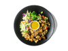 A bold and satisfying dish featuring blackened chicken thigh, wok-tossed brown rice with vibrant vegetables, and a fiery kick from house-made chili crisp and fried rice sauce. Topped with creamy Japanese-style soft scrambled eggs and sweet sesame snap peas, this high-protein, nutrient-packed bowl fuels energy and supports recovery.