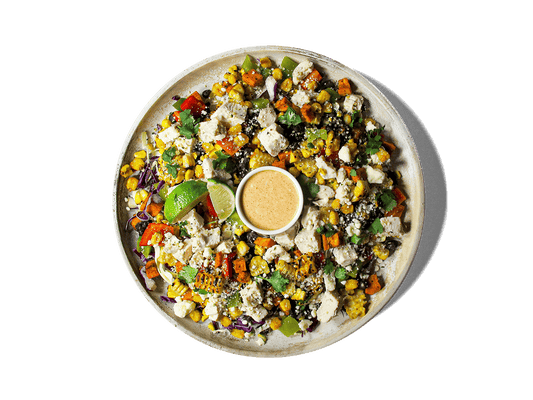 A photo of LOWCAL version - Mexican Elote Organic Chicken Bowl 