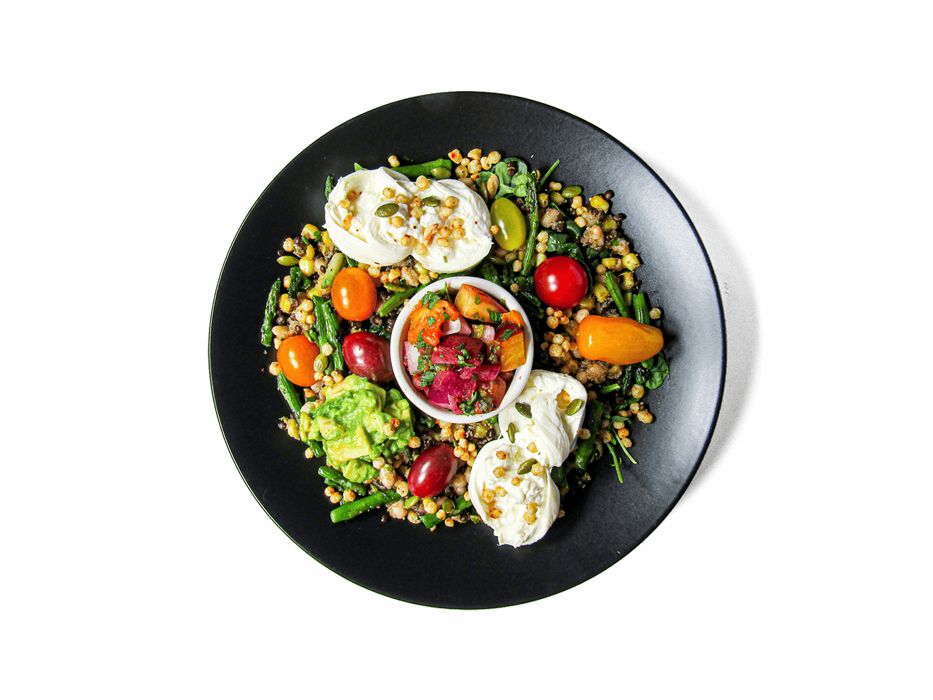 A photo of SMALL - Burrata and Organic Grilled Corn Salad