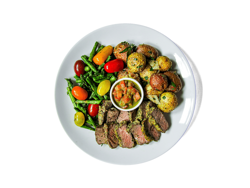 A photo of Herb Crusted Grass Fed Flat Iron Steak