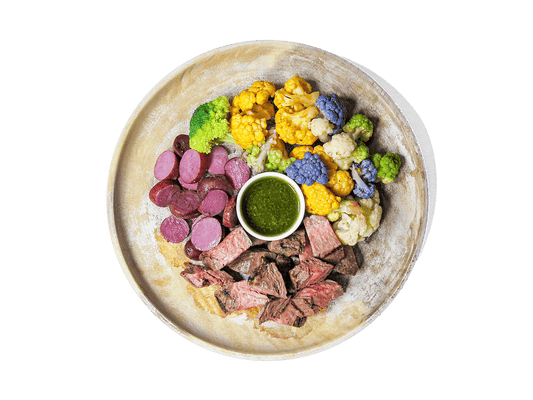 LOWCAL version - Grass Fed Steak and Organic Rainbow Cauliflower