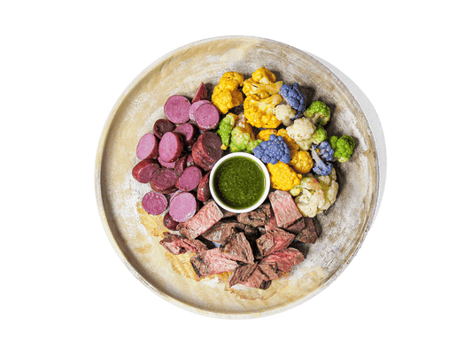 Grass Fed Steak and Organic Rainbow Cauliflower
